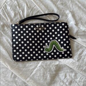 Kate Spade Navy and White Polka Dot Wristlet with Green Snake